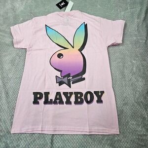 Playboy Pastel Pink Rainbow Bunny Graphic Tee (NWT)